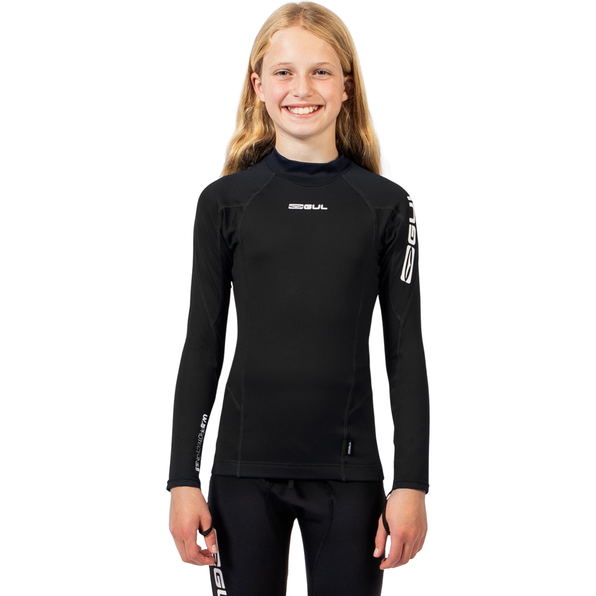 2026 Gul Junior UV Protection Long Sleeve Rash Vest RG0344-BKBK - Black